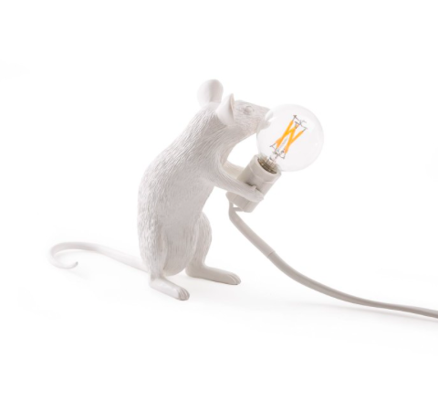 Seletti Mouse Lamp White Sitting - Lampe Mus Siddende