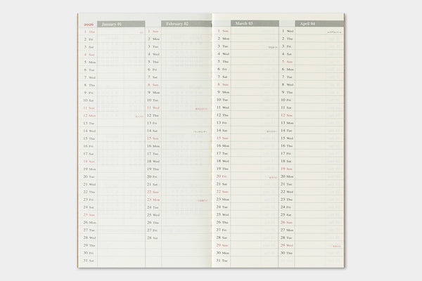 Traveler's Company Traveler's Notebook 2026 Weekly Vertical Diary