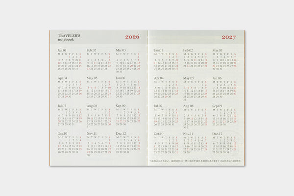 Traveler's Company Traveler's Notebook 2026 Weekly Passport Size