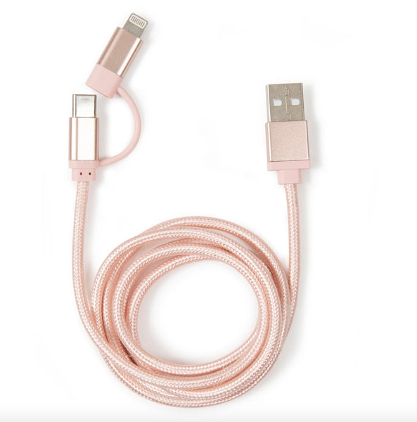 Kikkerland Pink 2-in-1 Braided Cable