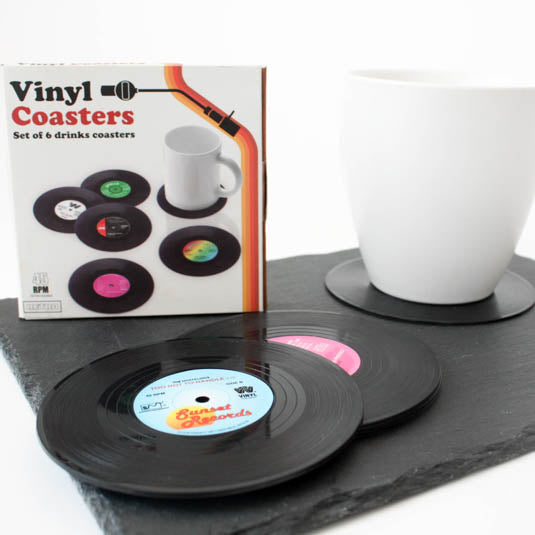 Retro Vinyl Coasters set of 6 - Sæt med bordskånere