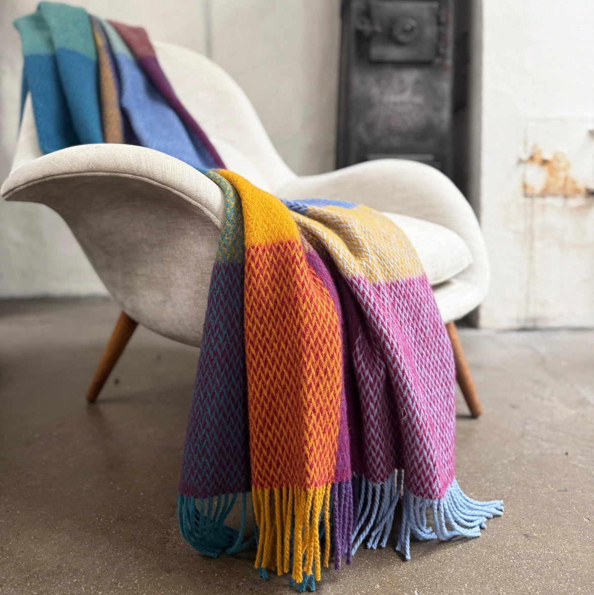 Woven Wool Blanket Blue