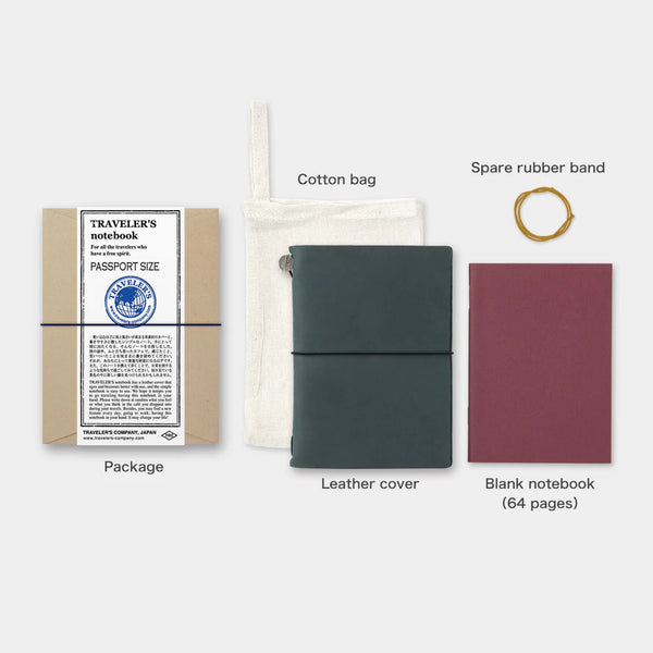 Traveler's Company Traveler's Notebook Blue Passport Size - Notesbog med Cover I Læder